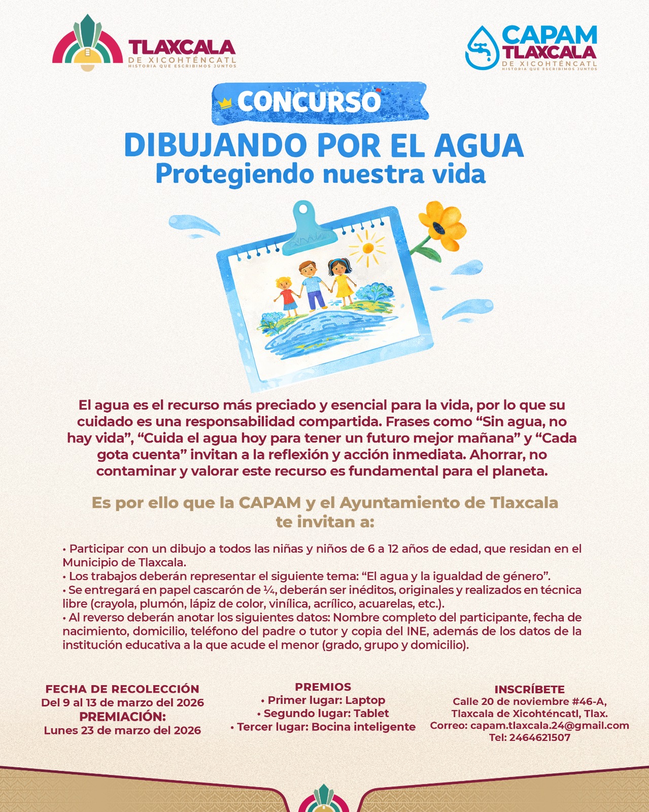 Ayuntamiento de Tlaxcala y Capam fomentan la cultura del agua en la niñez con el concurso 'Dibujando por el Agua'